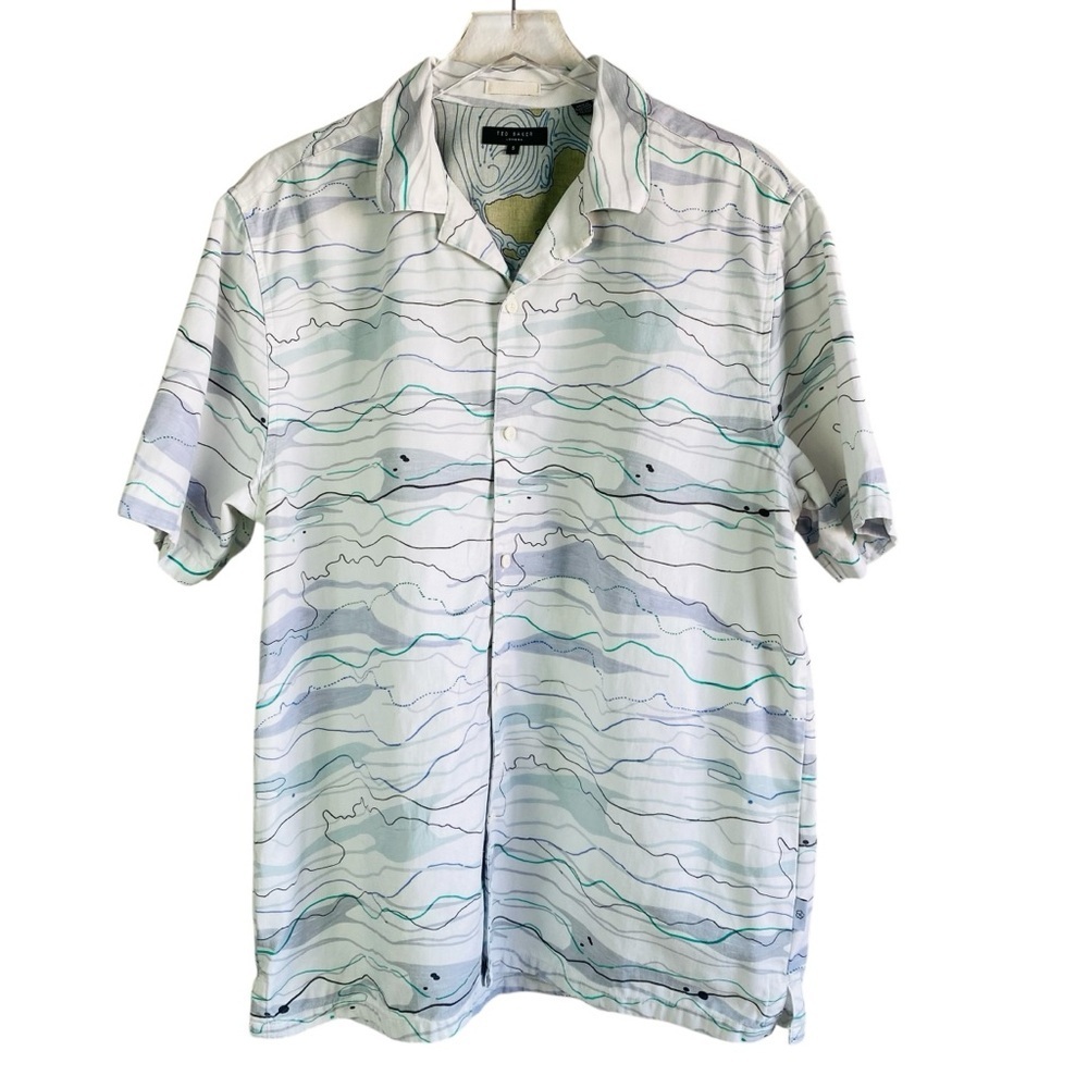 Ted Baker London Briary Wave Short Sleeve Button Up Size 5/XL - Picture 2 of 5